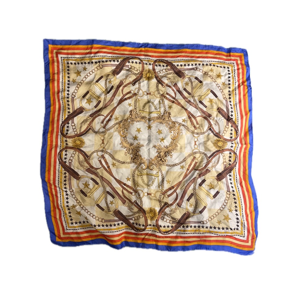Sandro Le Grand Prix Rode Equestrian Scarf Silk Blue Red Yellow Horse Bit Design - Picture 2 of 5